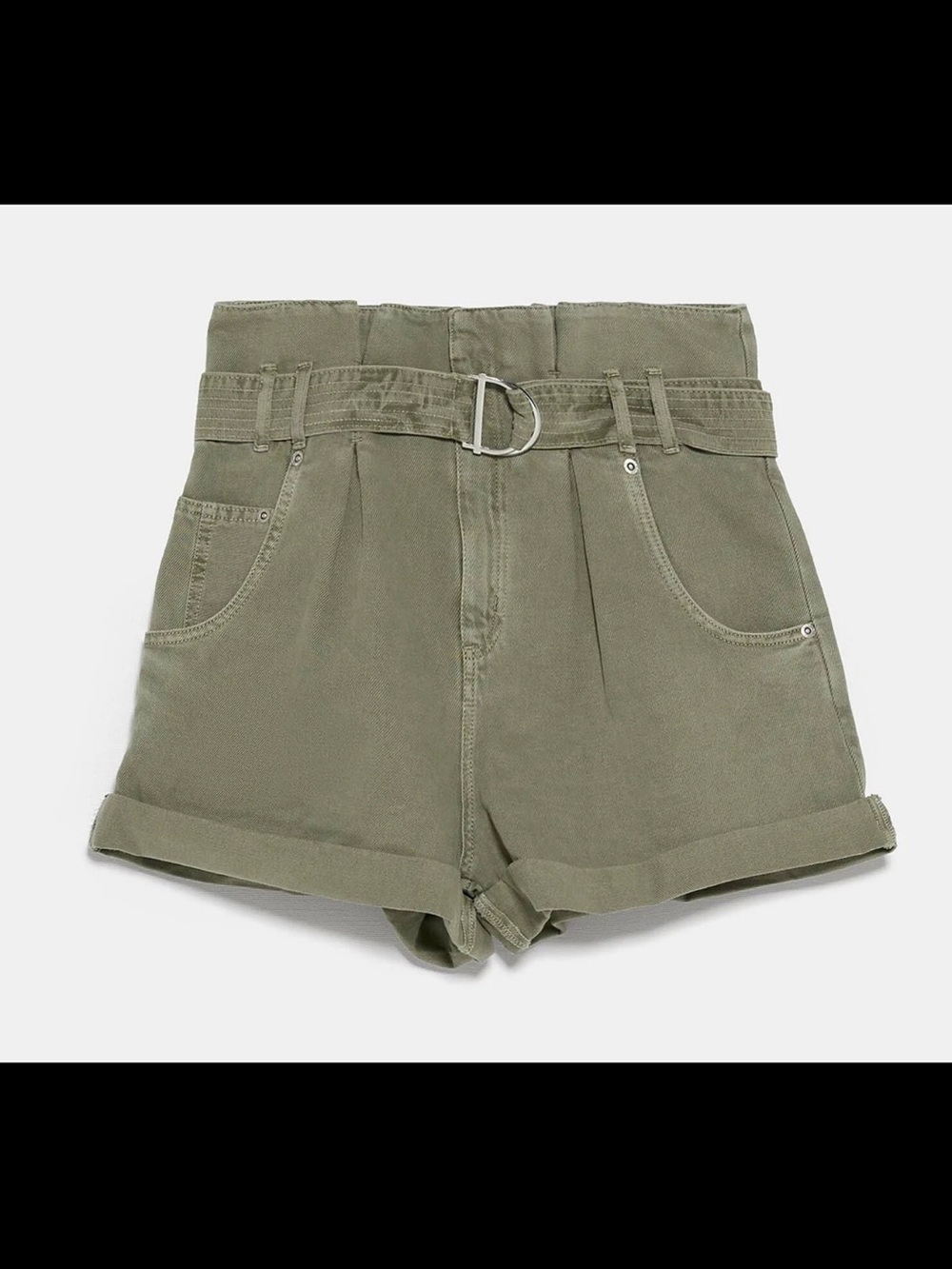 Zara High-Rise Belted Shorts - Olive Size Medium